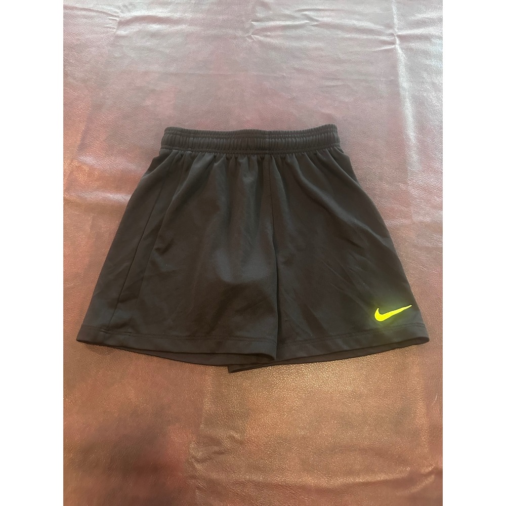Nike Dri-FIT Kids Shorts Black Neon Yellow Swoosh Athletic Performance Size M